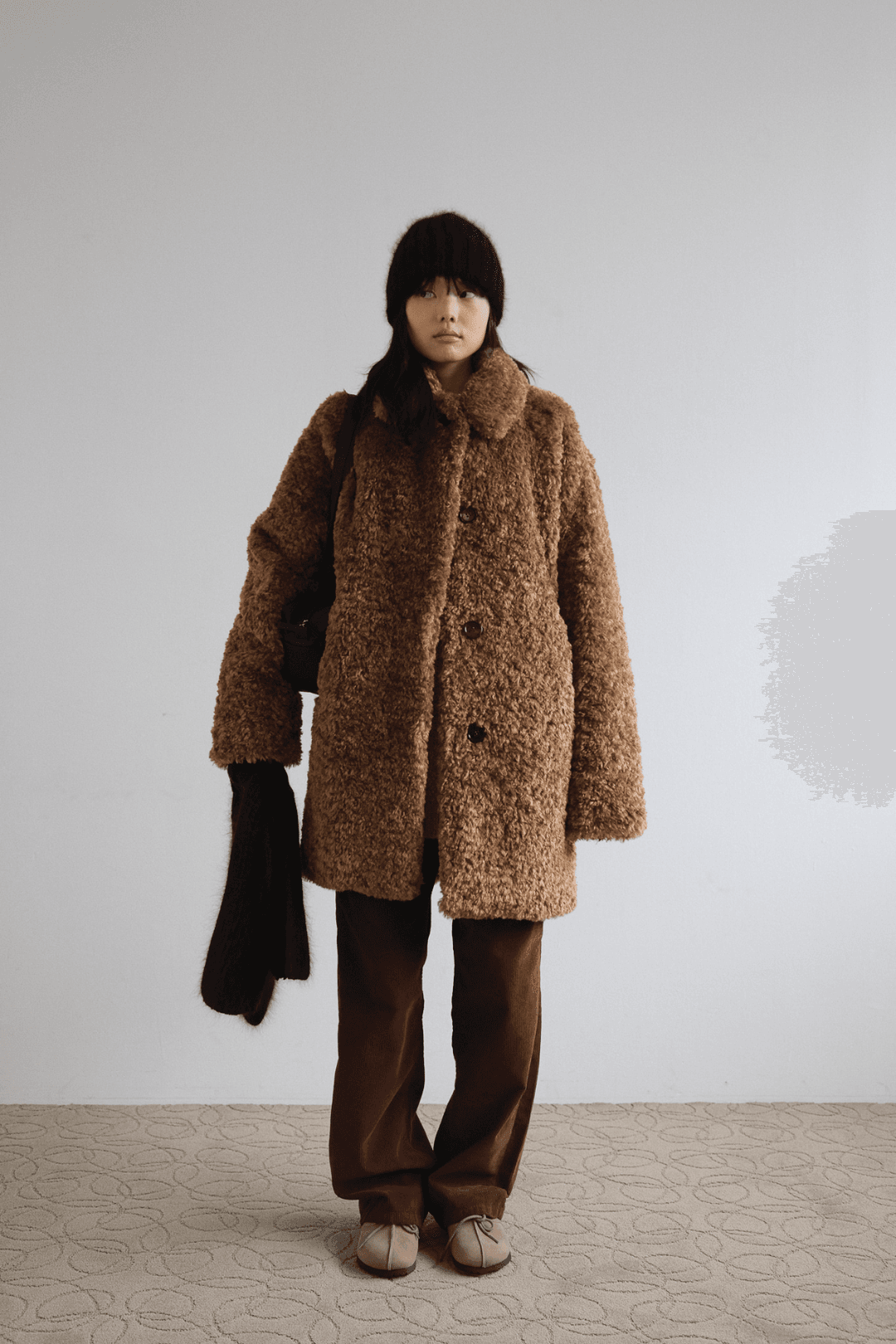 Oversized soft teddy fur coat, brown