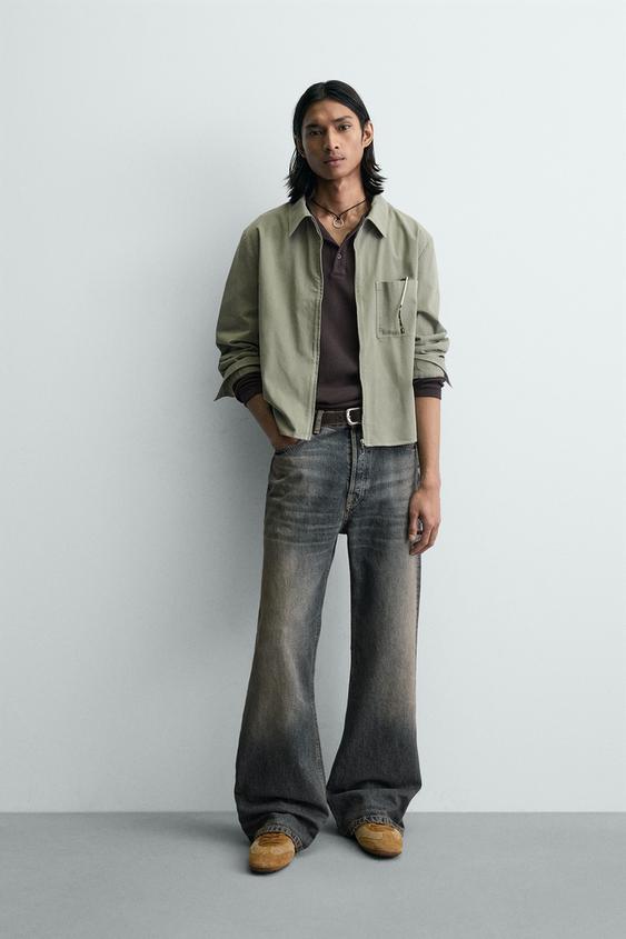 크롭핏 지퍼 오버셔츠