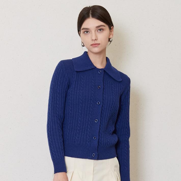 cable collor knit cardigan_navy