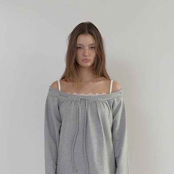 ROUGH EYELET OFF SHOULDER T (MELANGE GREY)