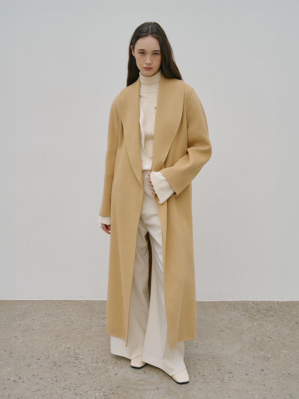[7th] SENNE Cashmere Shawl Collar Handmade Coat_Creamy Camel