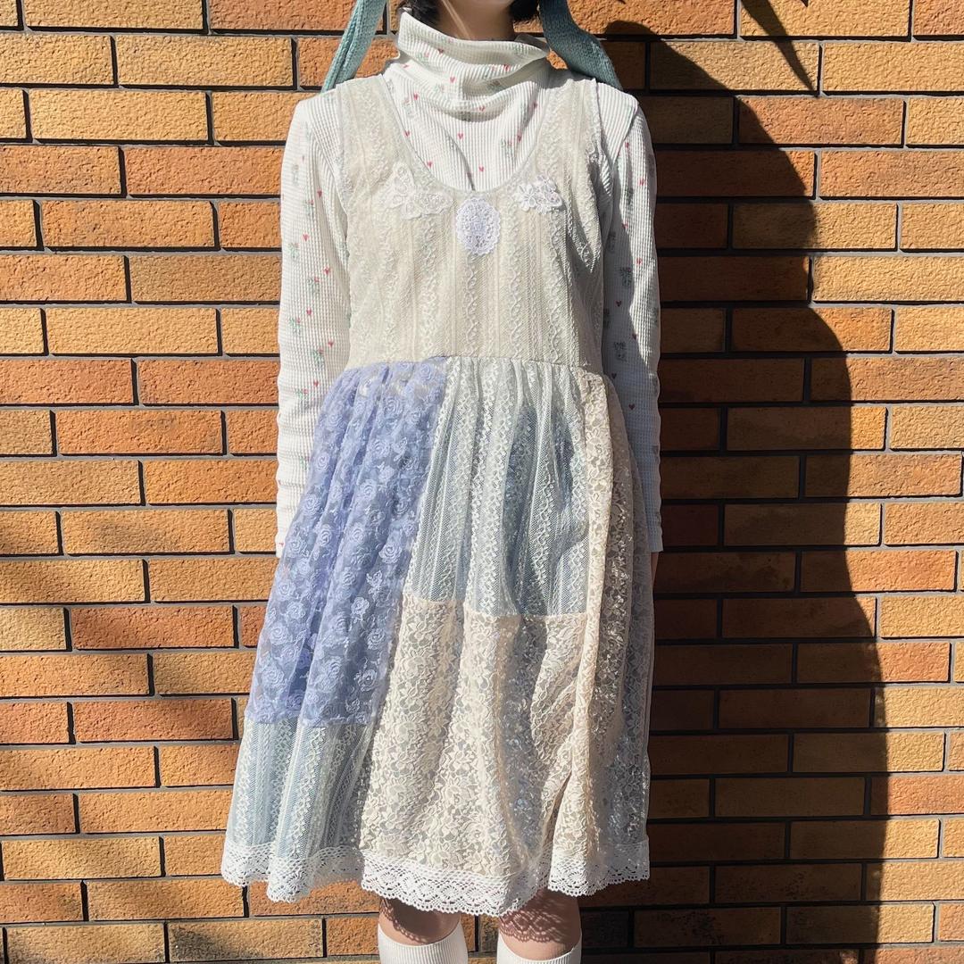 lace dress / white x blue / レースパッチワークワンピース - その他 / FREE