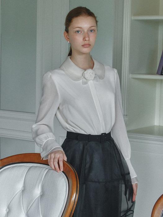 NOVA Organza collar corsage blouse (Cream)