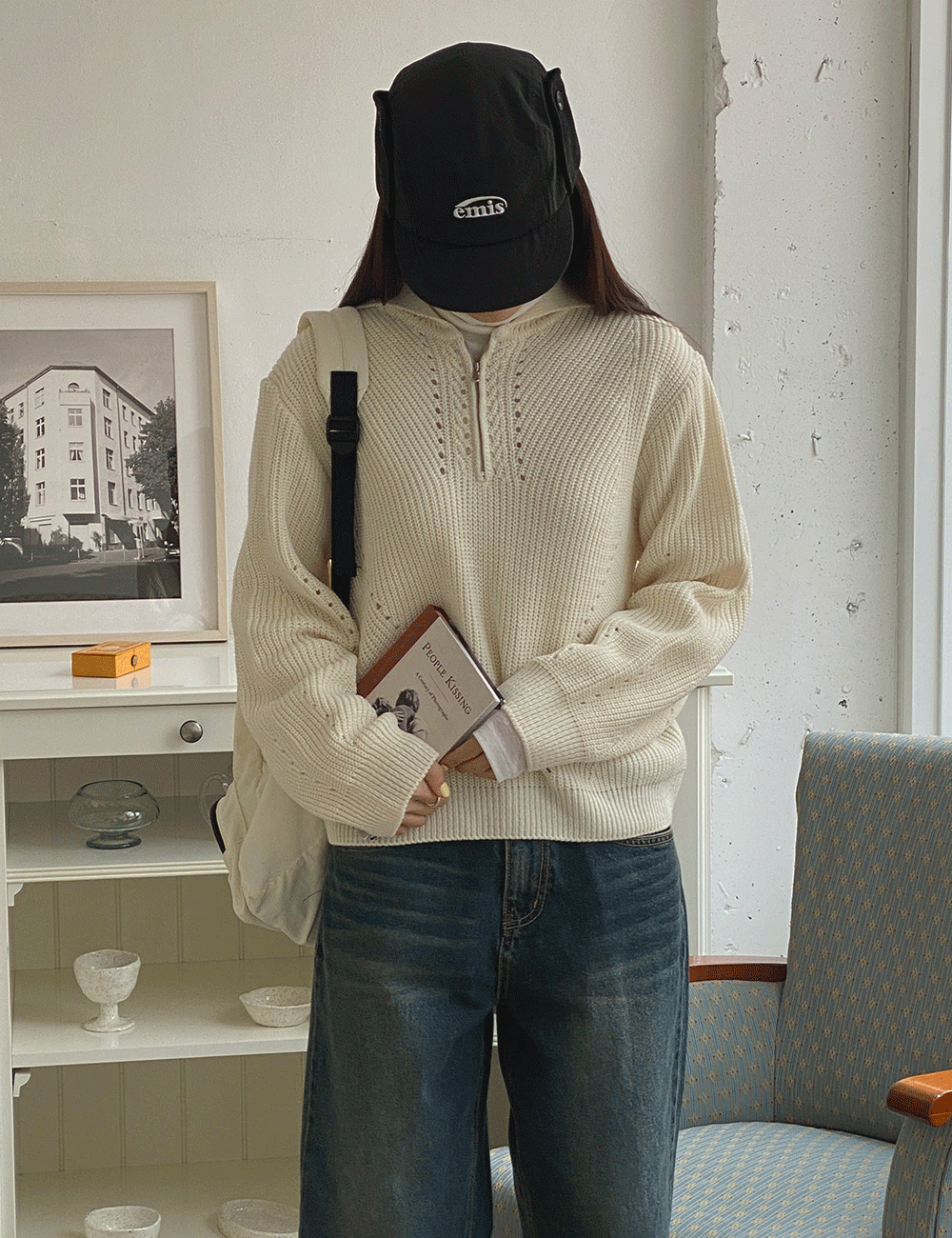 레이 반집업 카라 니트(3color)