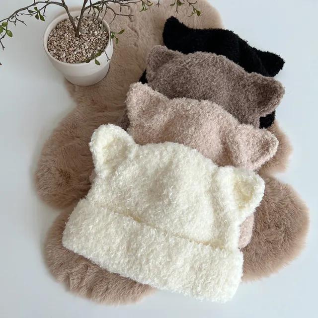 뽀송 양털 고양이 니트 비니 여성 겨울 털 모자