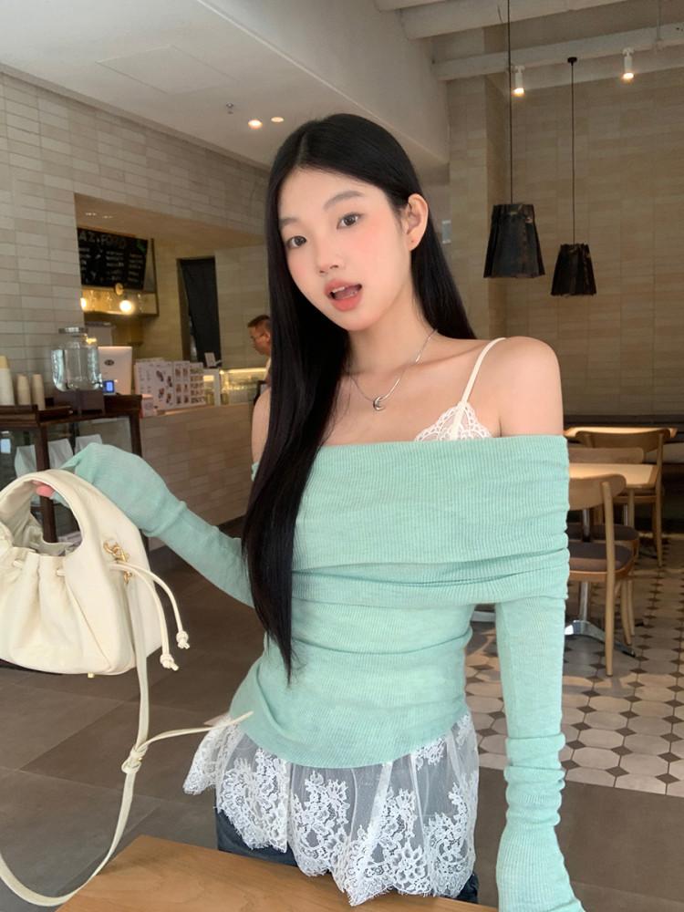 울 긴팔 슬림 오프숄더 (2col)