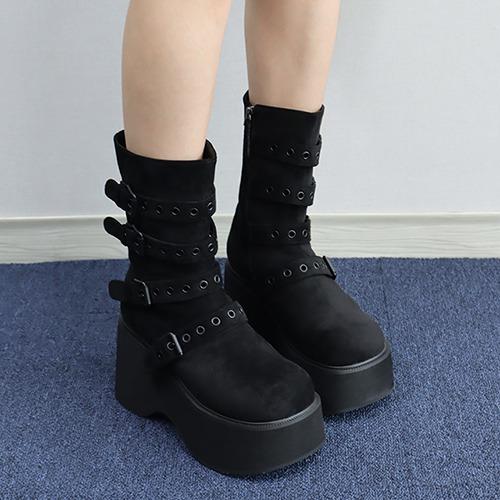 우트 벨트 스웨이드 플랫폼 부츠 (2color)