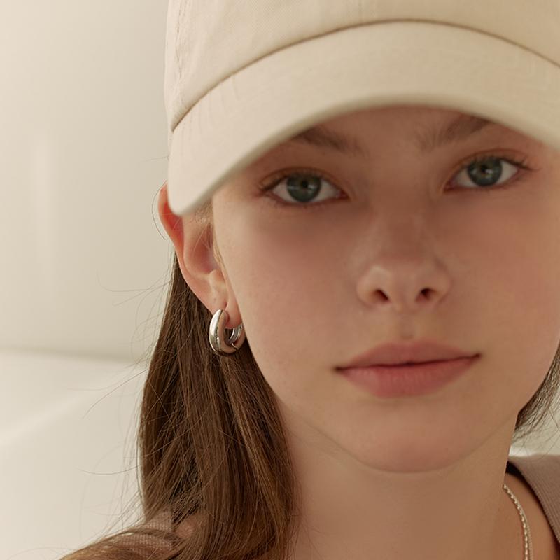 [6mm+10mm 진주귀걸이 증정] 볼륨 라인 후프 귀걸이