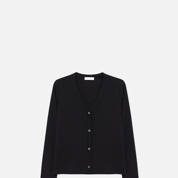 [ESSENTIALS] V-NECK SLIM RIB KNIT CARDIGAN