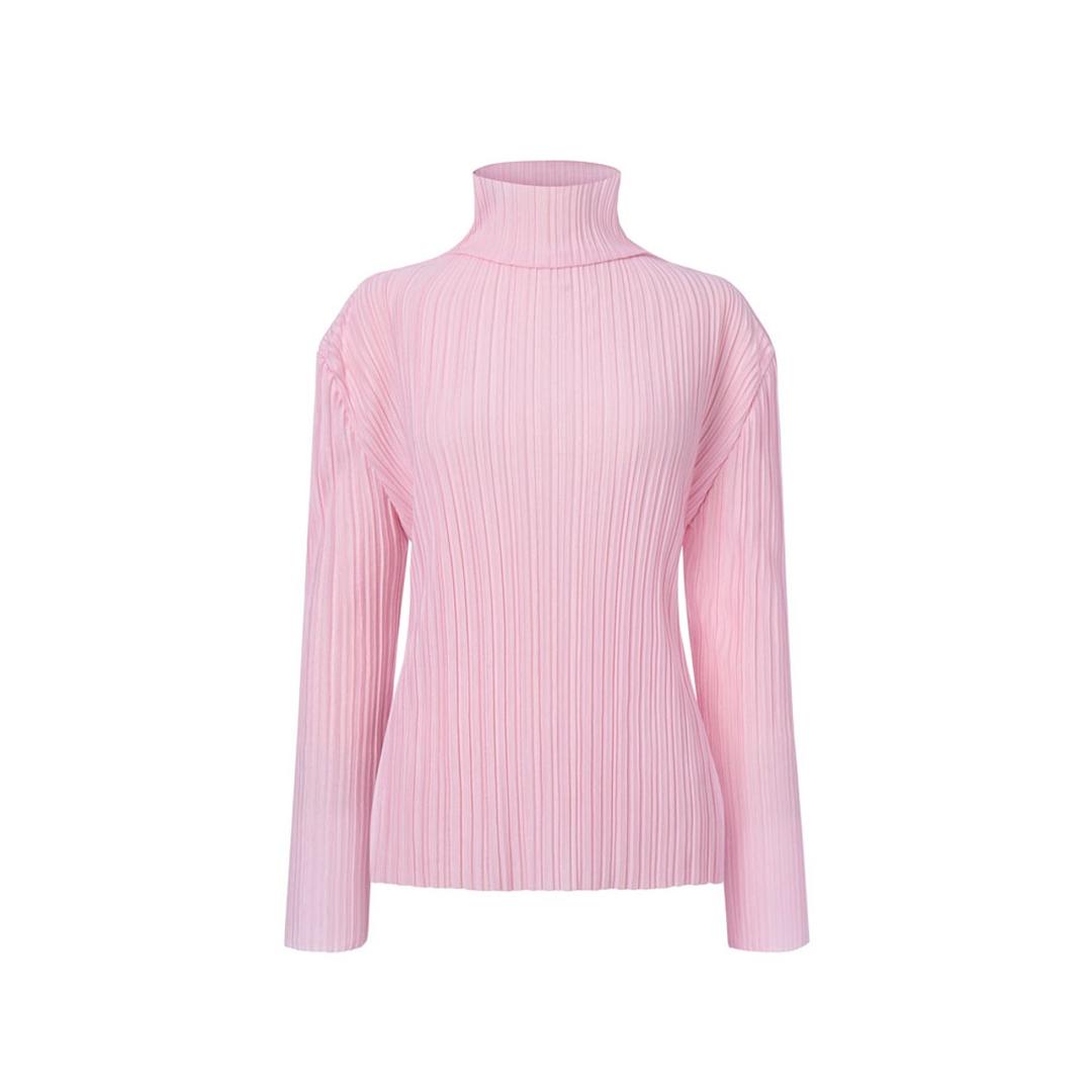 [여자] 긴소매 하이넥 플리츠 저지 티셔츠 [핑크]