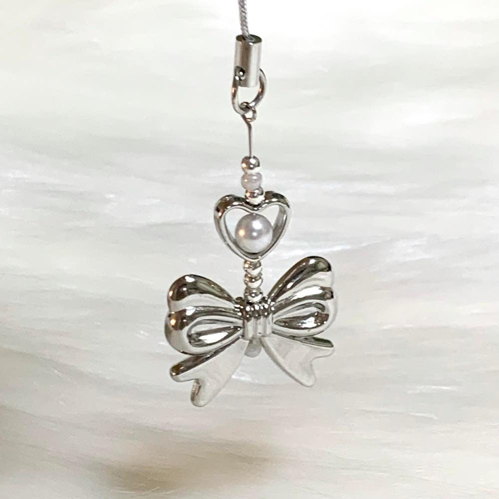 [마켓] silver pearl ribbon keyring