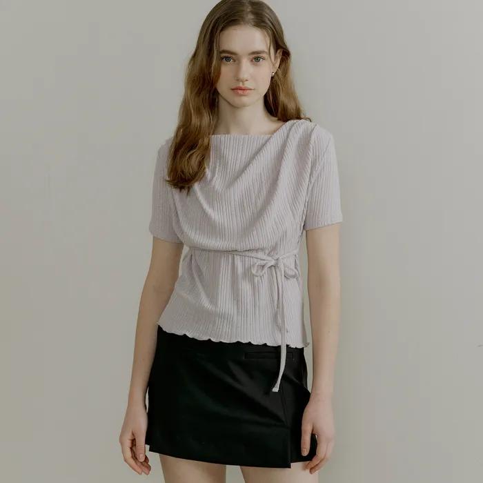 comos 1401 drape neck string detail T-shirt (pale pink gray)