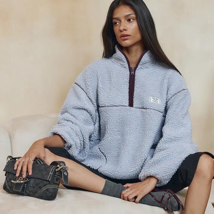 Poddy Fleece Half Zip Up-Sky Blue