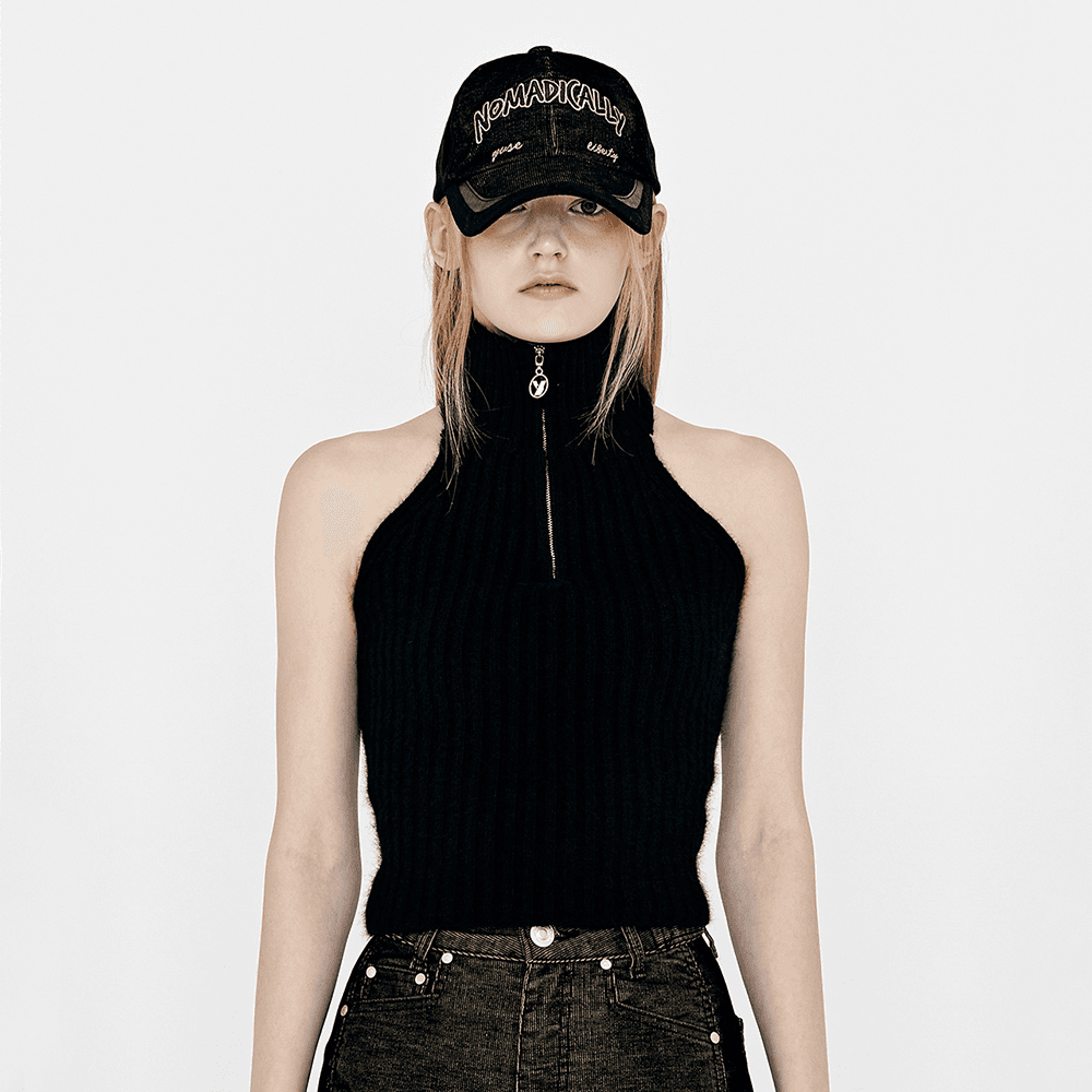 [선물하기]CORDUROY COLOR BLOCK BIKER BALL CAP - DARK BROWN