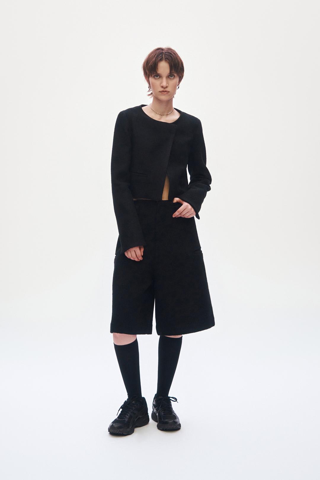 Crop Tweed Set-up Pants [ Black ]