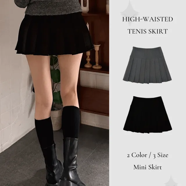 [속바지o/허리잘록] 하이웨스트 A라인 미니 테니스 스커트 -2color