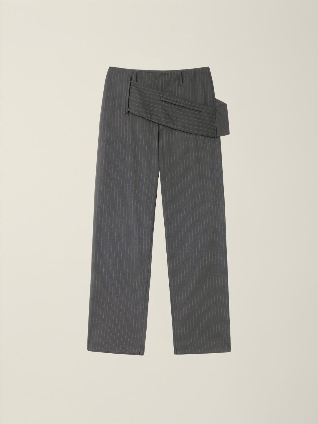 MENS BELTED POCKET TROUSER  GREY (STRIPE)