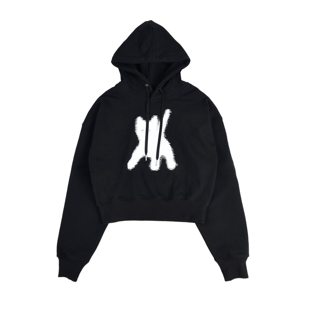 FLASHED CATS EYE CROP HOODIE - [BLACK]