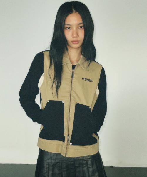 PDC LOGO COLLAR CANVAS VEST BEIGE BLACK