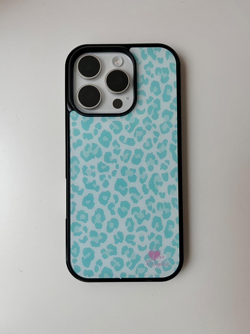 mint leopard glass bumper phone case