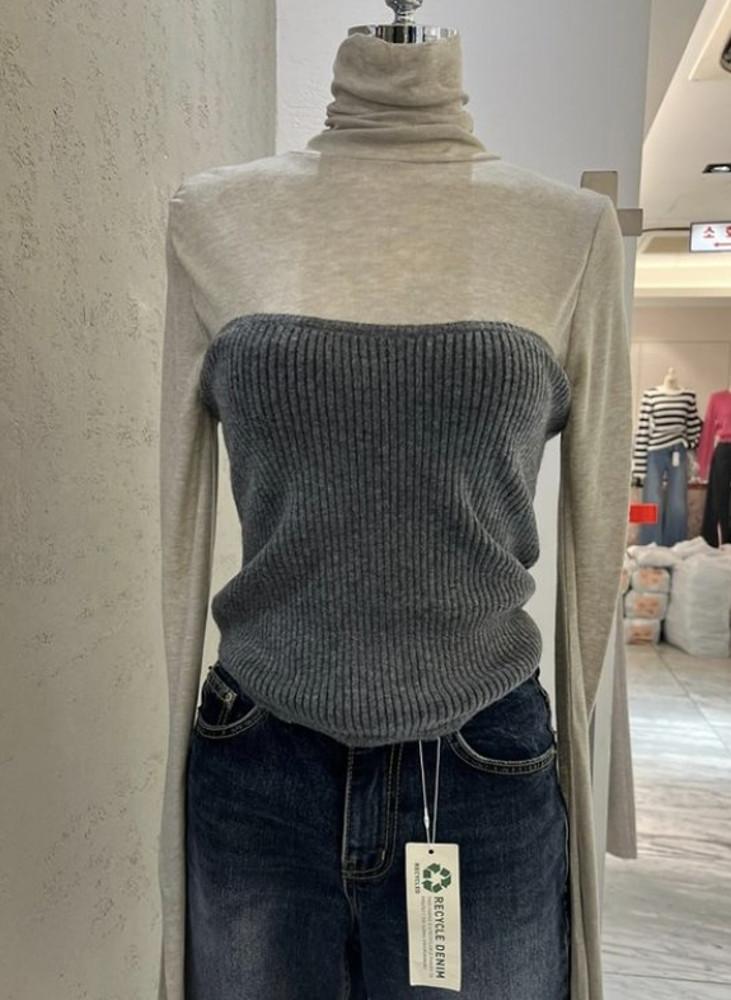 바질 인 보틀 울 니트 뷔스티에 골지