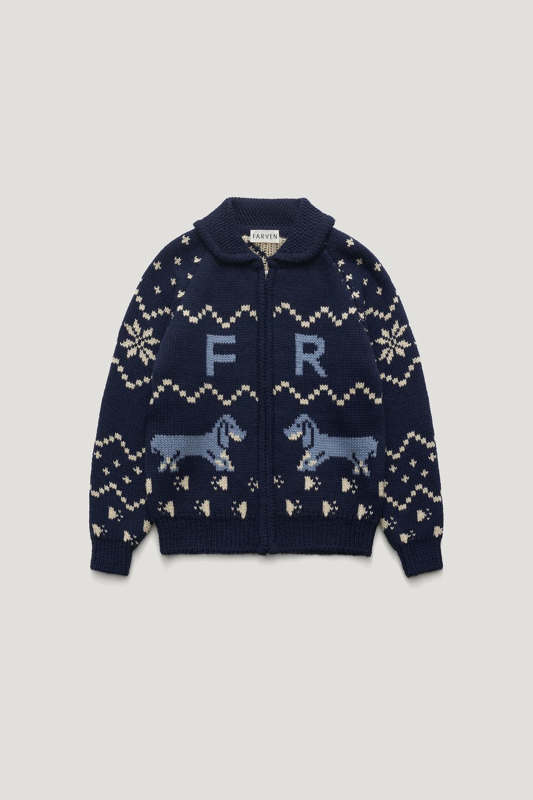 [2nd reorder 12/4 PM12:00 OPEN] HOLIDAY PUPPY ZIP-UP WOOL CARDIGAN_ FROZEN BLUE / ₩298,000