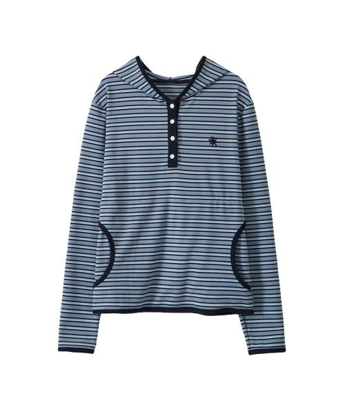 DD stripe trim hooded long sleeve (SKY BLUE)