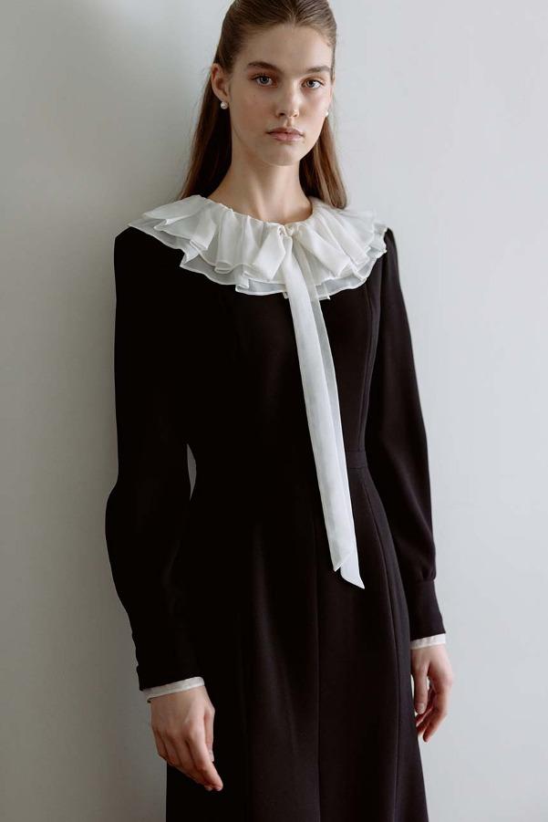 [시크릿 세일] NIAMH Frill collar semi mermaid long dress (Black)