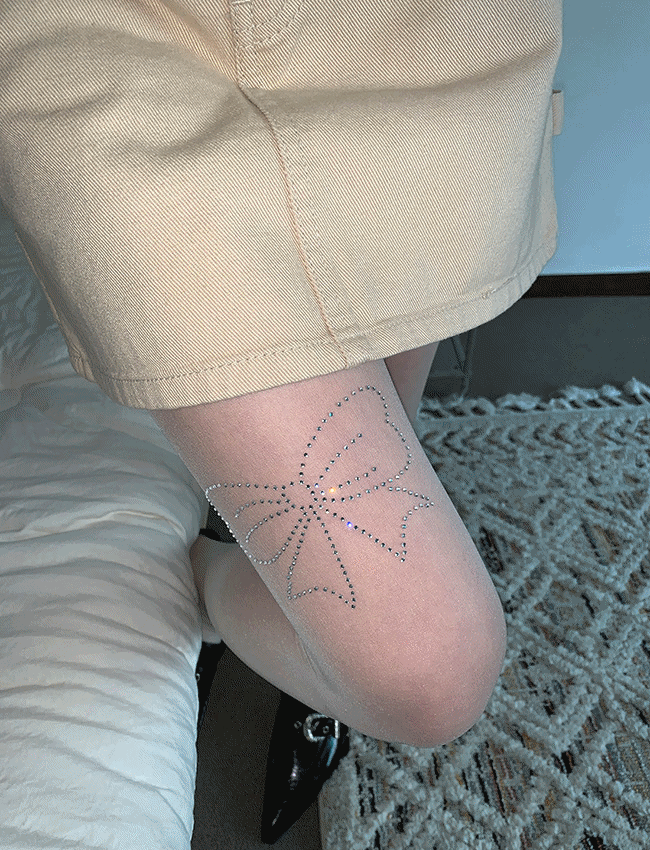 당일💗주문폭주 루루 y2k 리본 큐빅 포인트 시스루 누드스타킹