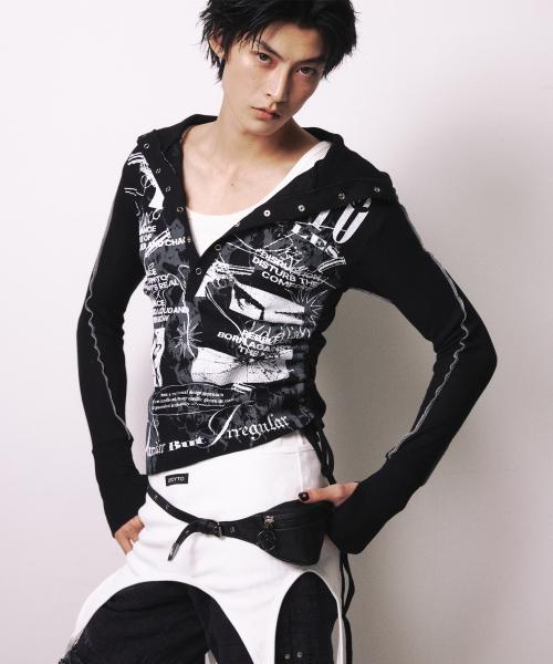 Riot Script String Hooded T-shirt_[Black]