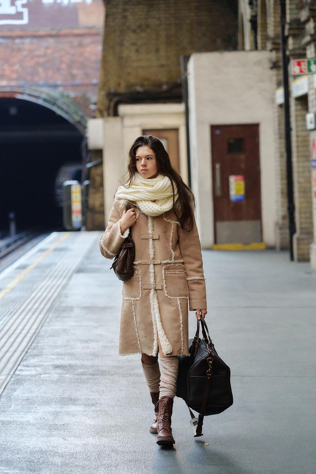 Hooded shearling coat