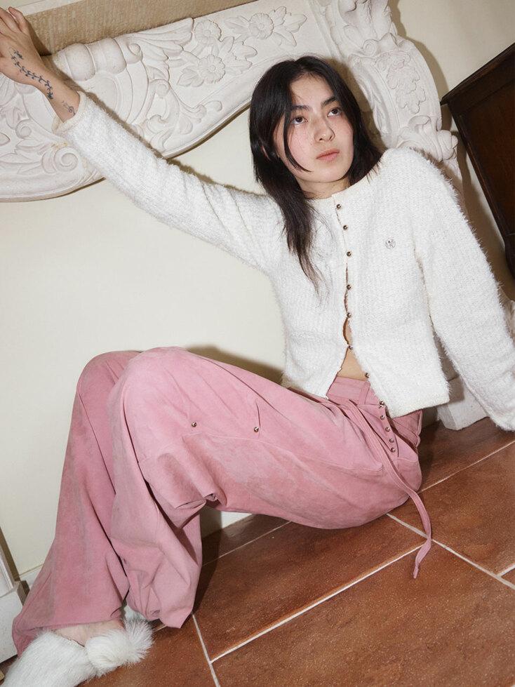 G_SUEDE STUD PANTS / PINK