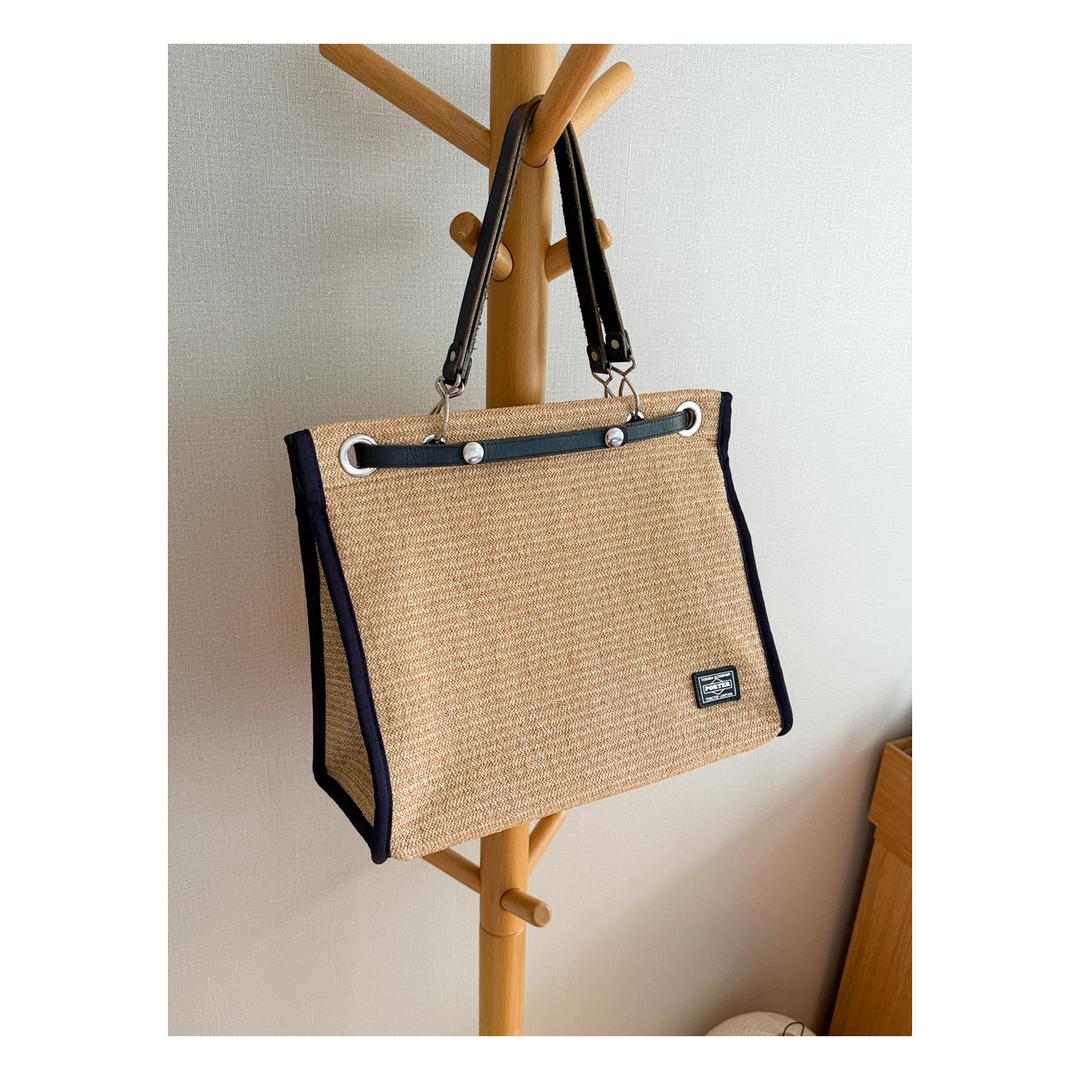 PORTER GIRL MARCHE - Straw TOTE BAG L (Natural / Dark Navy)