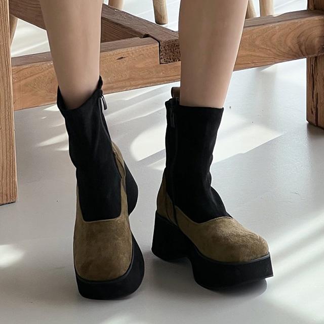 [통굽6cm/225~250]키높이 미들 부츠 스퀘어 스웨이드 워커 옆지퍼 스틸레토 가죽 레더 앵클 로퍼 어그 슬리퍼 샌들 뮬 블로퍼 청키힐 구두 하객룩 크리스마스 웨지힐 로짐-신발