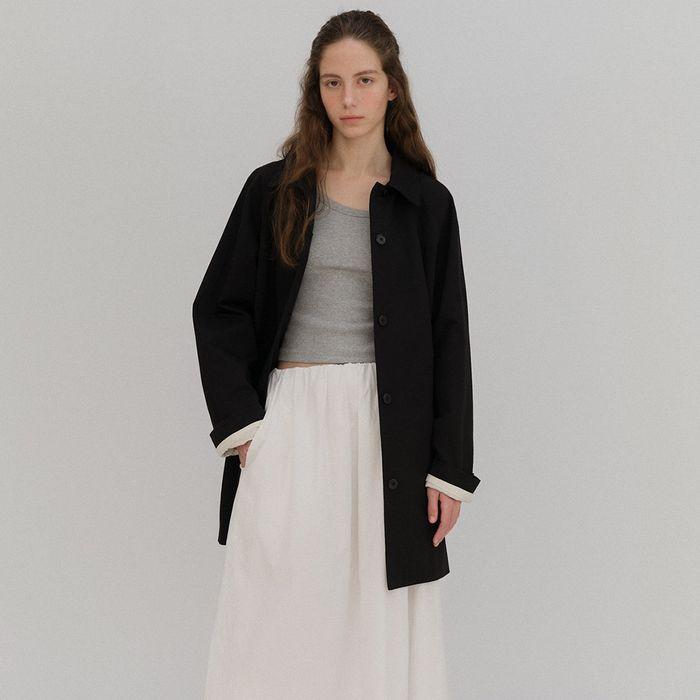 Stitch half balmacaan trench coat_black