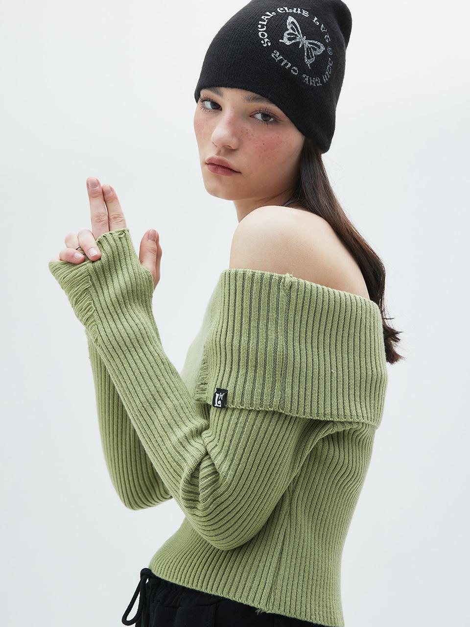 [04월08일 예약배송][여자 아이들 슈화 착용] CL OFF SHOULDER KNIT(GREEN)