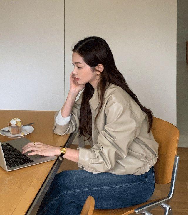 [fw신상/5%할인] 시티 세미 크롭 레더 자켓 블루종(3color)