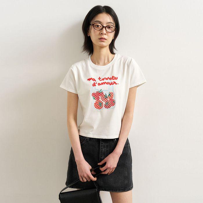 [5/21 예약발송] WOMAN 후르츠 슬림핏 반팔티 [WHITE TOMATO] / WBE2L01541