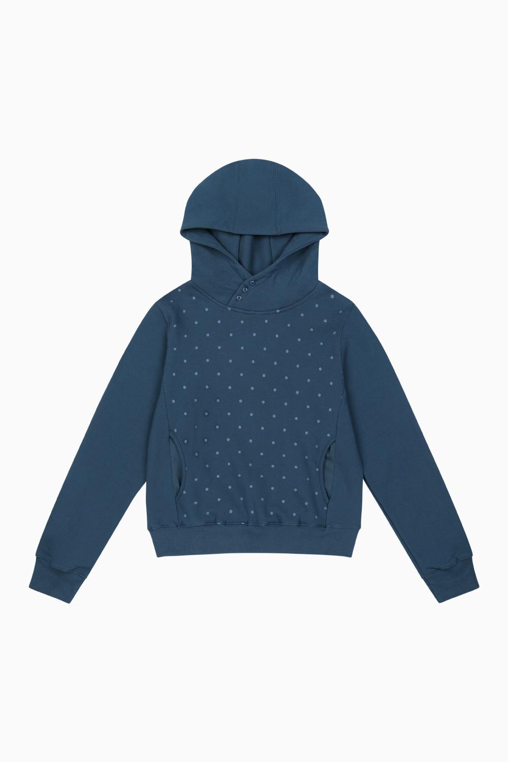 DOT BUTTON NECK HOODIE, BLUE