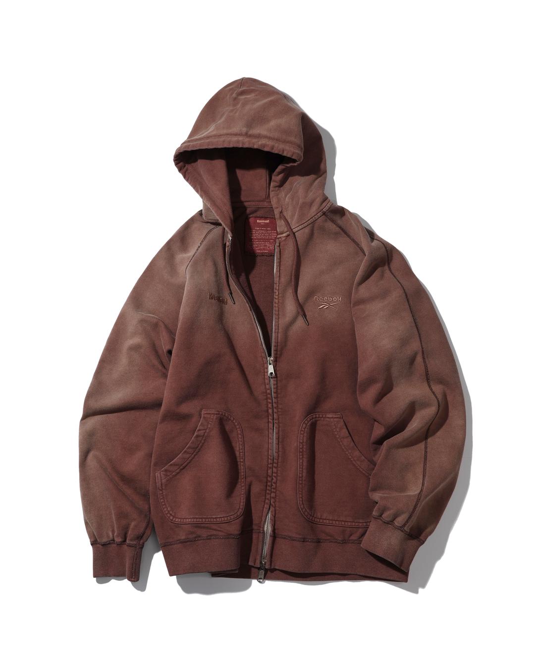 Kusneuf X Reebok Embroidery logo hoodie zip-up [brown]
