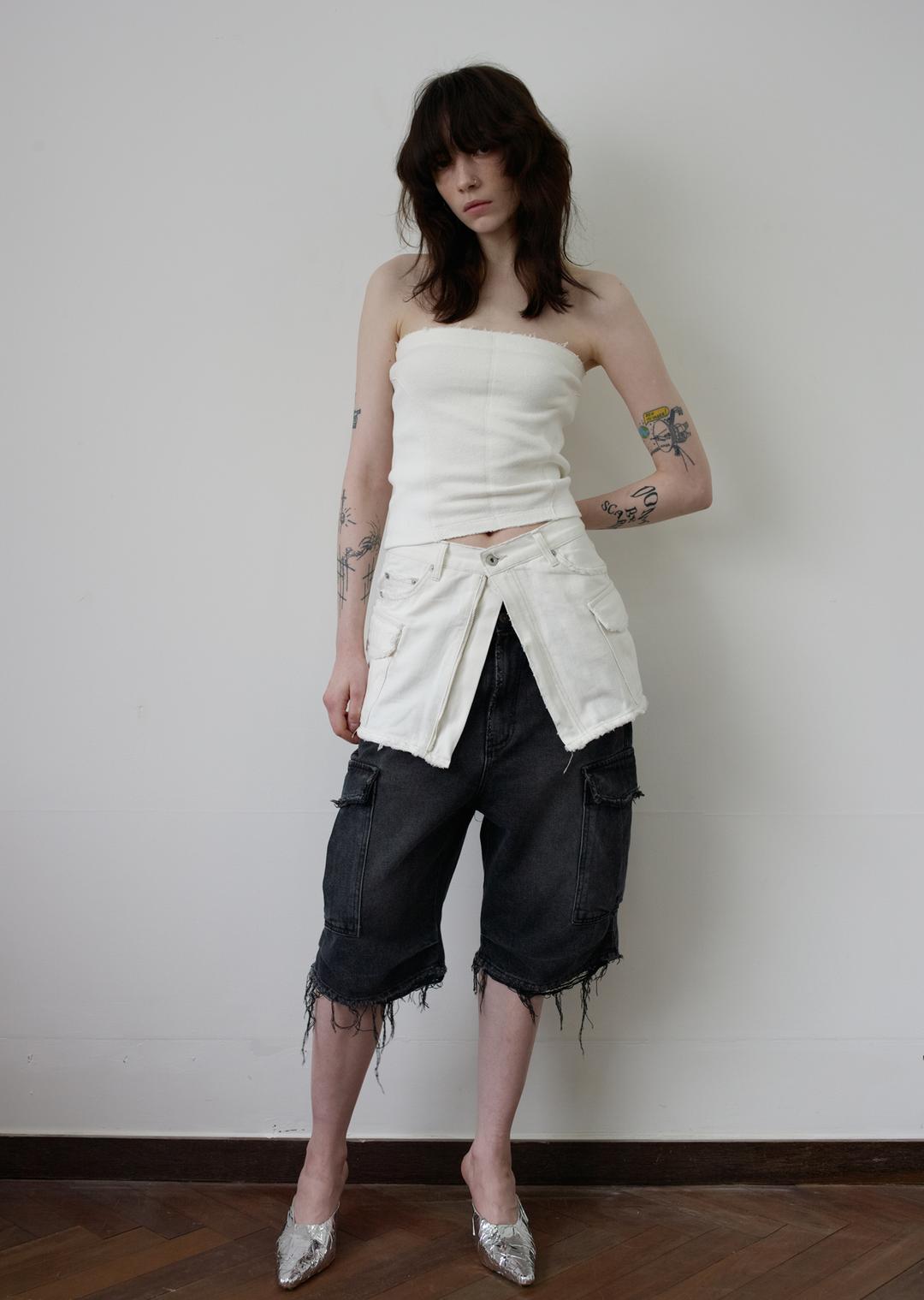 CARGO DENIM MINI SKIRT WHITE