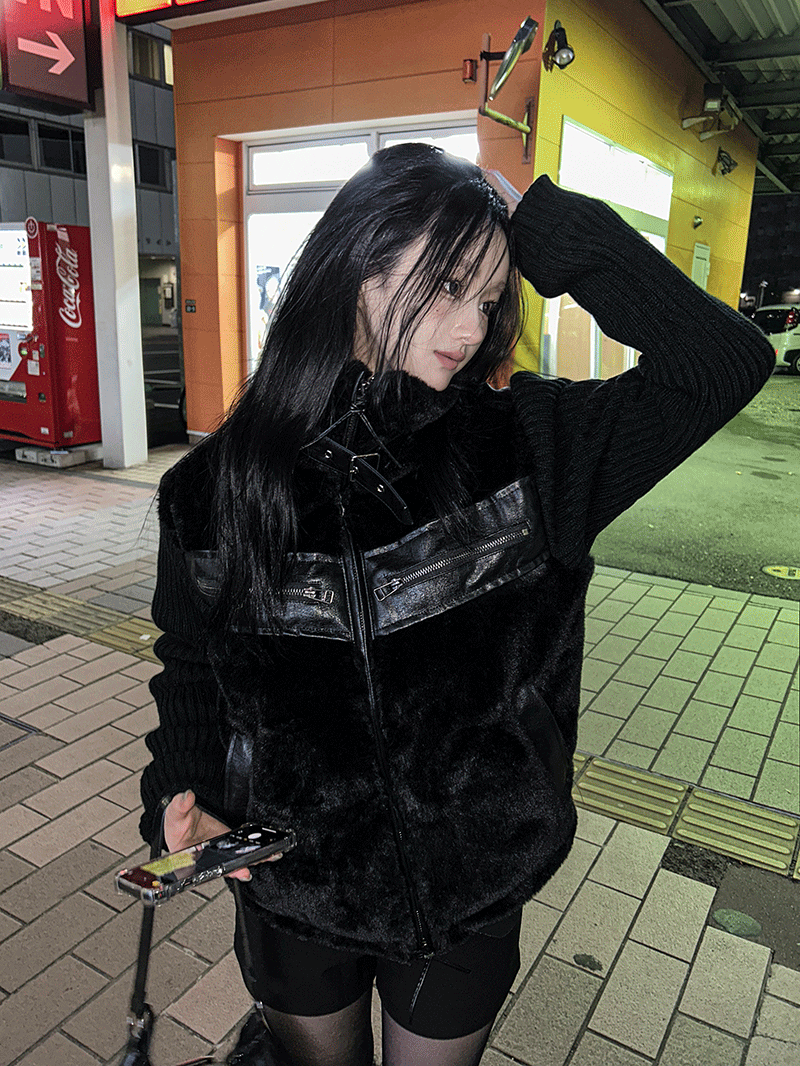 🔥주문폭주🔥당일출고 트리밍 퍼 레더 무스탕 +  니트