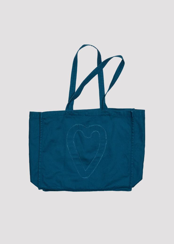 APPLIQUE CANVAS BAG HEART TEAL BLUE