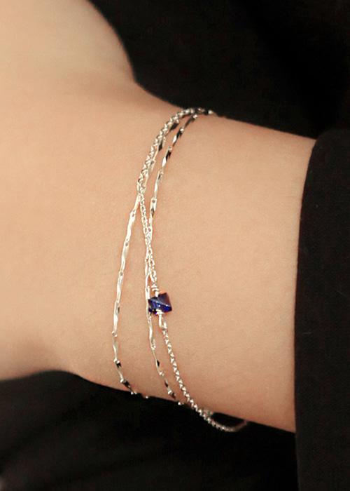 유니크 실버 두줄 체인 팔찌