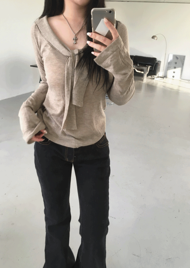 타이 스카프 루즈핏 니트 (2COLOR)