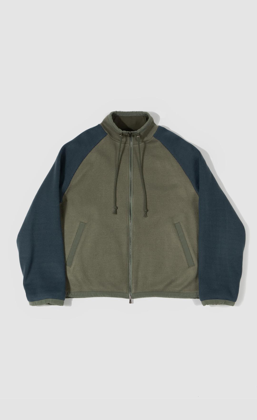 WOVEN BINDING KNIT ZIPUP / OLIVE NAVY