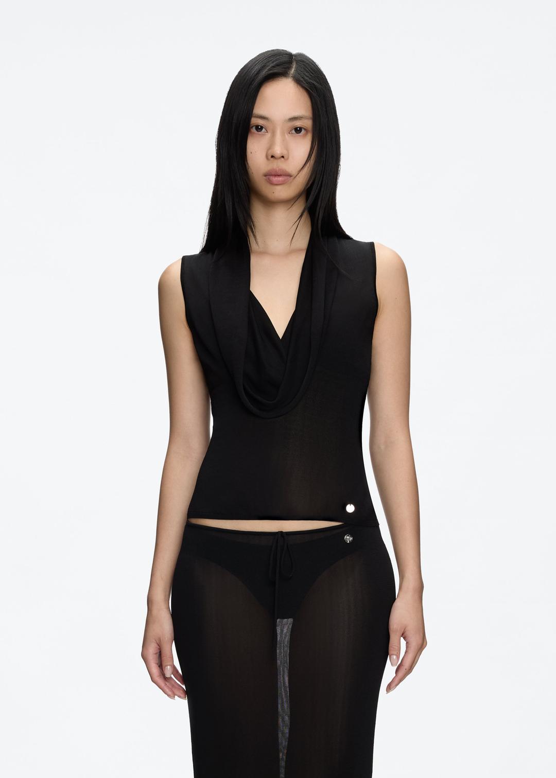 Sheer Silk Cowl Neck Top - Tank Air