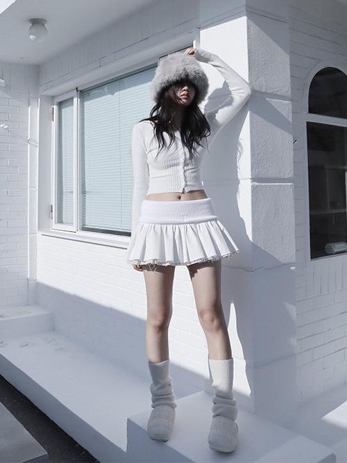 [CLaddA] knit fold skirt, snow white