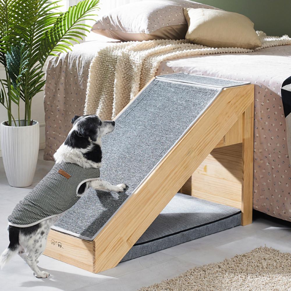 [오모펫] SJS-600 강아지 고양이슬라이드 수납형 집성목 (계단매트포함)  5단계단높이 60cm-63cm