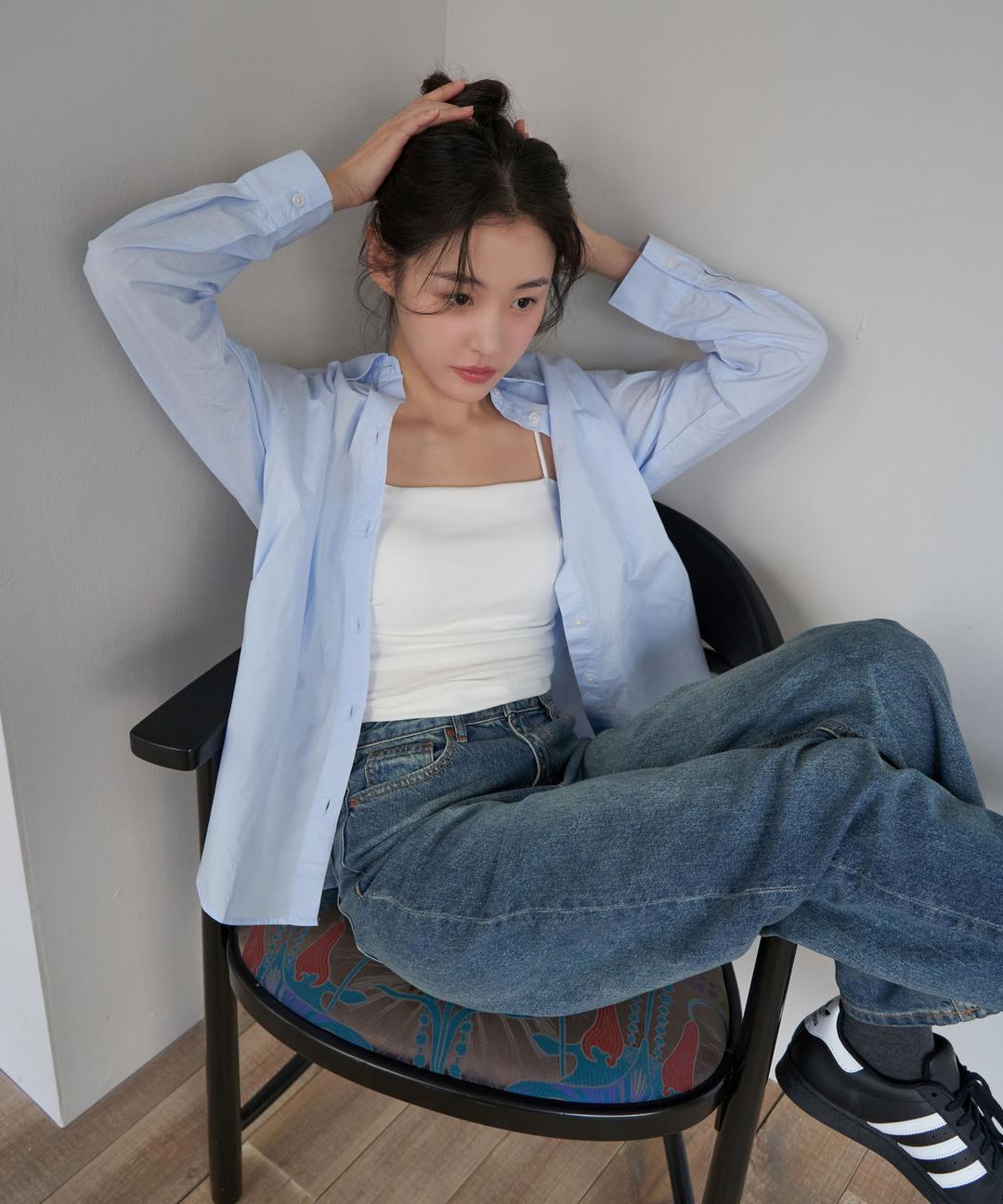 스파오 여성 오버핏 셔츠 (바이오워싱)_SPYWF23W03